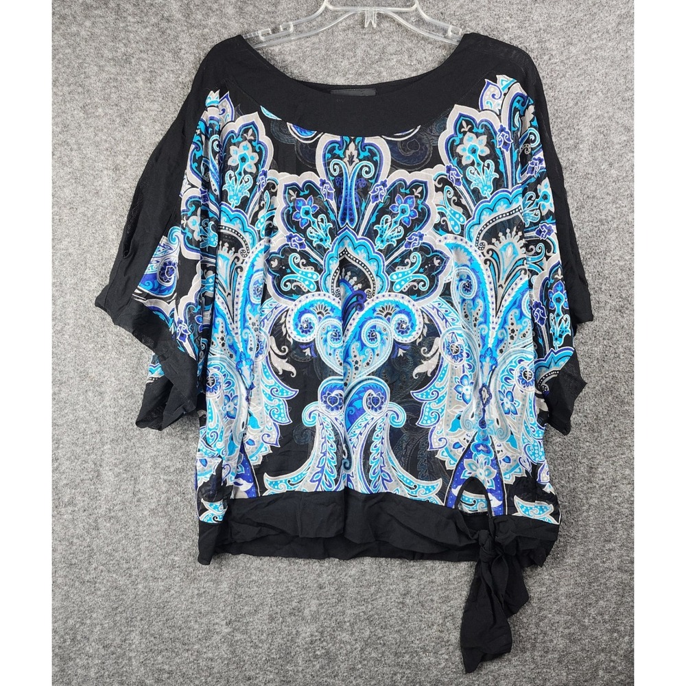 INC Blouse Womens 3X Paisley Blue Split Sleeve Side Tie EUC